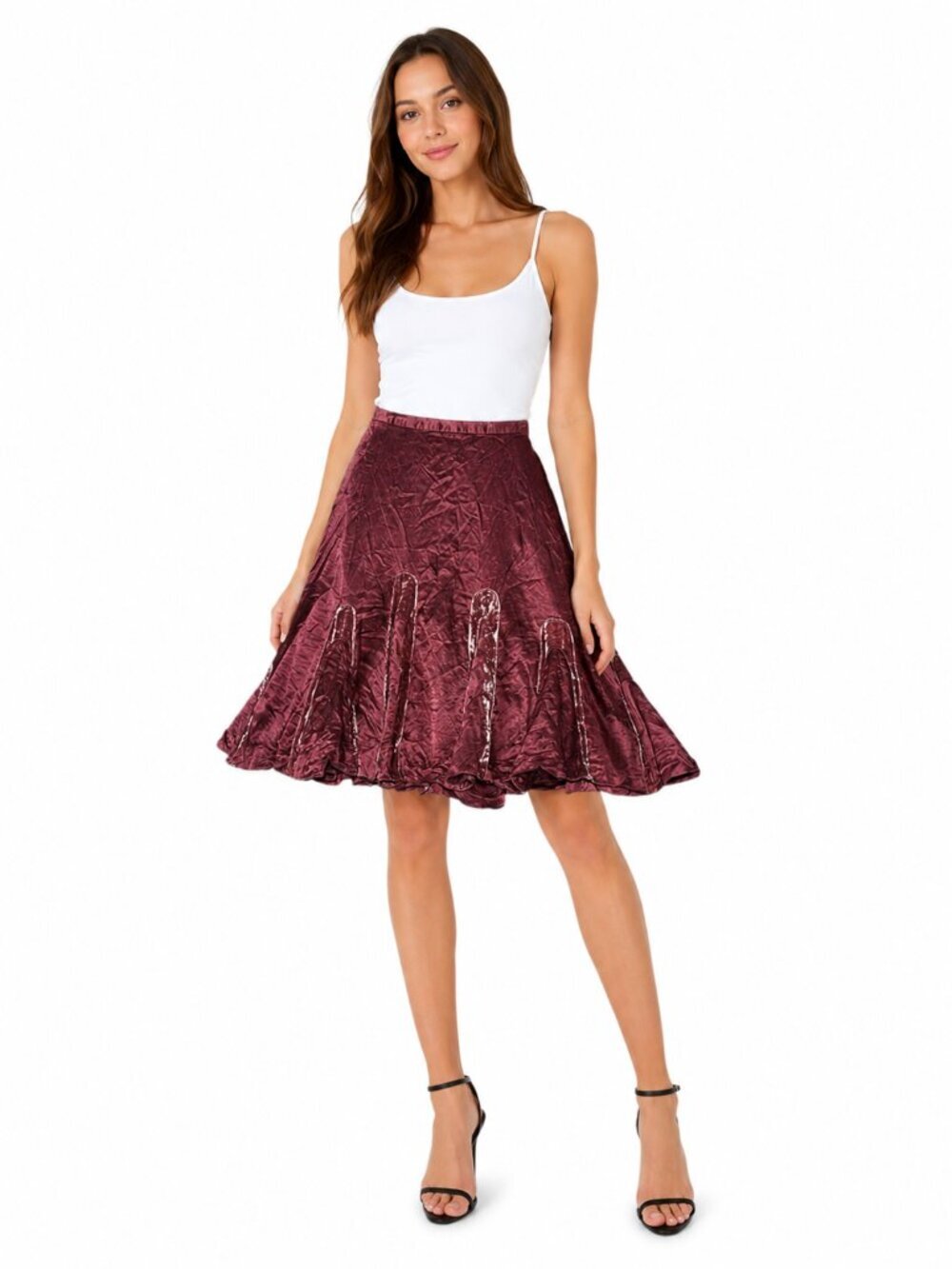 ODILLE Anthropologie Wine Red Silk Velvet Cotton Blend Crinoline A-Line Skirt 4